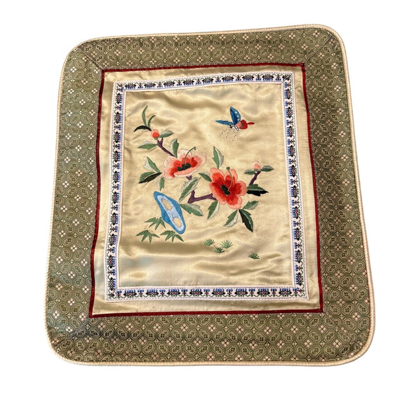 Toss pillow cover silky rayon satin hand embroidery golden square zips closed - Picture 1 of 10